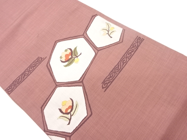 JAPANESE KIMONO / VINTAGE NAGOYA OBI / WOVEN FLORAL PLANTS & ABSTRACT KIKKO PATTERN